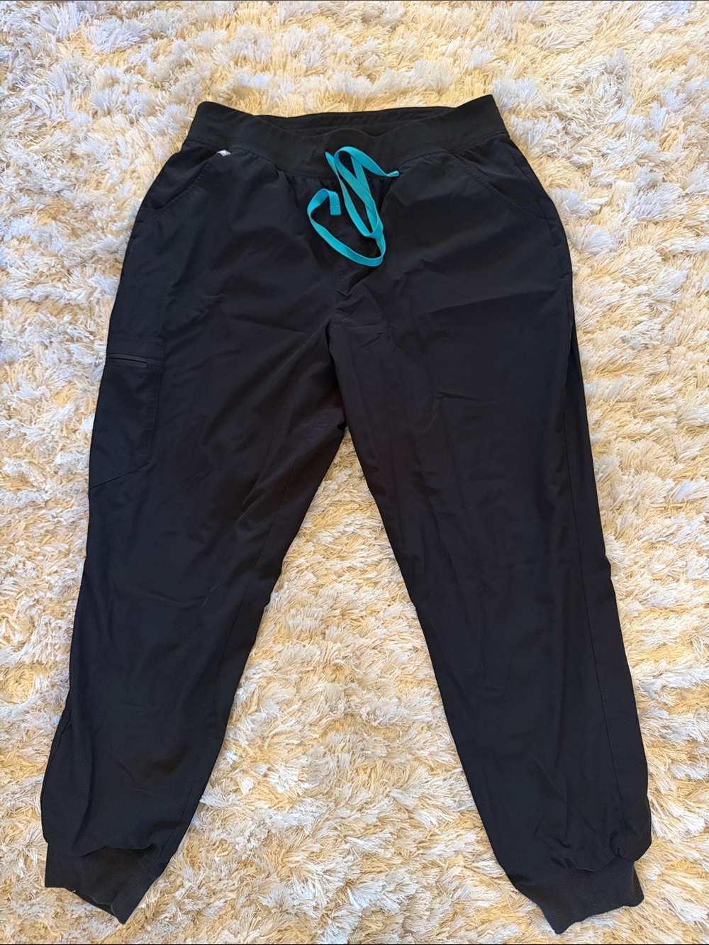 Figs Black Joggers with Teal Drawstring
